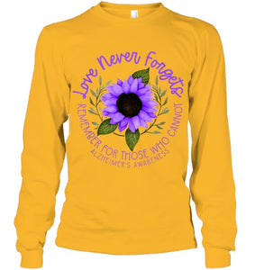 Alzheimer Awareness Tee for Men and Women Purple sunflower T Shirt