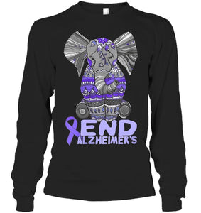 Womens Alzheimer Awareness Shirts and gifts purple Elephant V Neck T Shirt