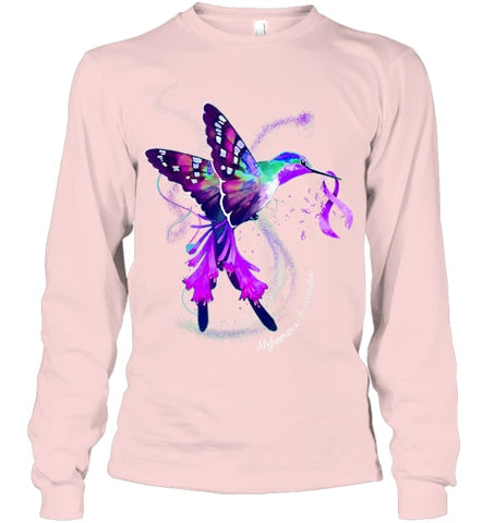 Image of Hummingbird Holding Purple Ribbon Alzheimer s Awareness T Shirt