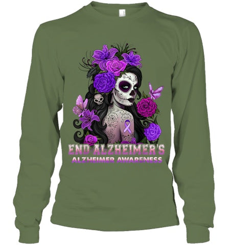 Image of End AlzheImer's Skull Girl Flowers   Alzheimer's Awareness