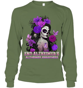 End AlzheImer's Skull Girl Flowers   Alzheimer's Awareness