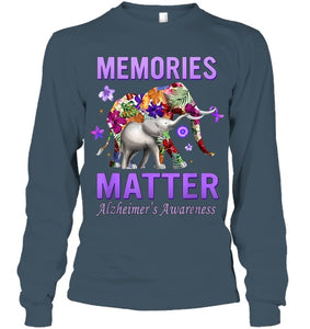 Alzheimers Awareness Memories Matter Purple Elephant Womens T Shirt