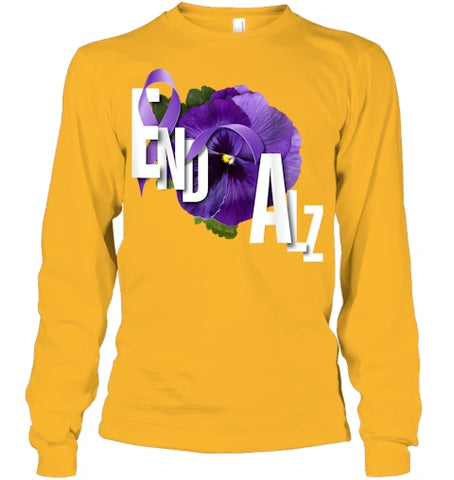 Image of End Alz Purple Floral Pansy Dementia Alzheimer s Awareness T Shirt