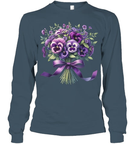 Image of Alzheimer purple floral pansy dementia alzheimer s awareness T Shirt (5)