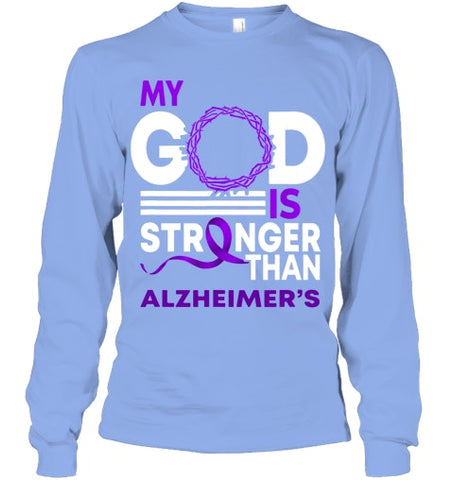 Image of My God Is Stronger Than Alzheimer s Awareness Ribbon T Shirt