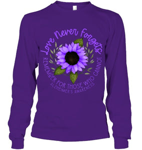 Alzheimer Awareness Tee for Men and Women Purple sunflower T Shirt