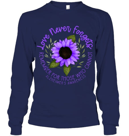 Image of Alzheimer Awareness Tee for Men and Women Purple sunflower T Shirt