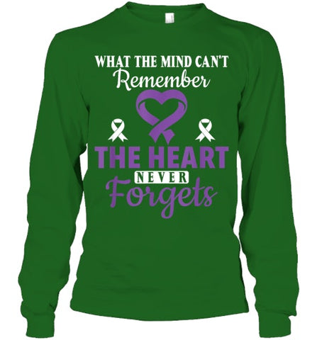 Image of The Heart Never Forgets Alzheimer's Awareness Purple Ribbon