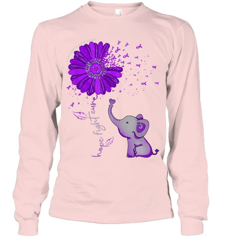 Image of Hope Fight Cure Elephant Alzheimer s Purple Ribbon T Shirt