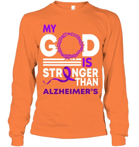 Image of My God Is Stronger Than Alzheimer s Awareness Ribbon T Shirt