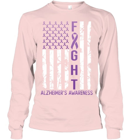 Image of Alzheimer s Awareness Month Day USA Flag Ribbon Purple T Shirt