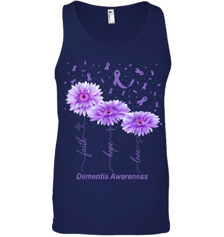 Image of Faith Hope Love Purple Flower Ribbon Dementia Awareness T Shirt