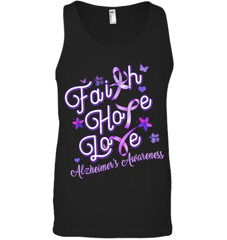 Image of Alzheimer s Awareness Purple Ribbon Products Faith Hope Love T Shirt