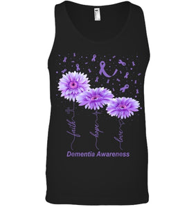 Faith Hope Love Purple Flower Ribbon Dementia Awareness T Shirt