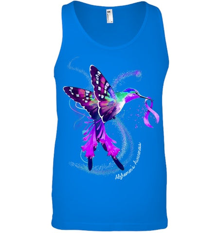 Image of Hummingbird Holding Purple Ribbon Alzheimer s Awareness T Shirt