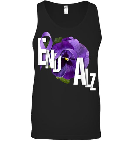 Image of End Alz Purple Floral Pansy Dementia Alzheimer s Awareness T Shirt