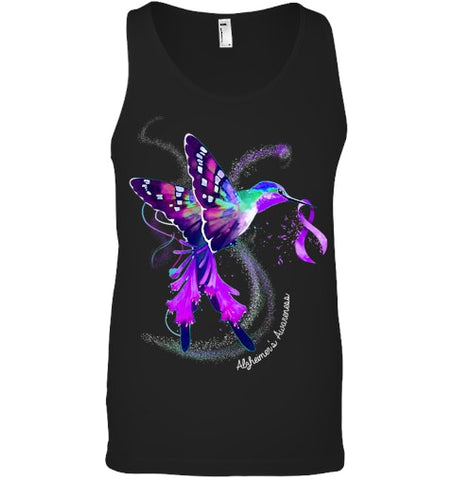 Image of Hummingbird Holding Purple Ribbon Alzheimer s Awareness T Shirt