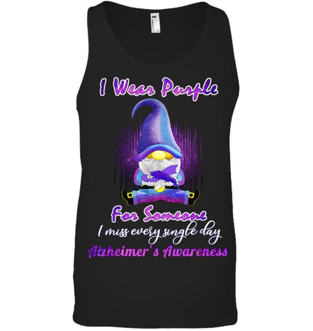 Image of Alzheimer s Awareness Products I Wear Purple Ribbon Gnome T Shirt