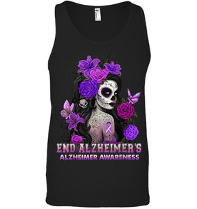 End AlzheImer's Skull Girl Flowers   Alzheimer's Awareness