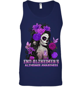 End AlzheImer's Skull Girl Flowers   Alzheimer's Awareness