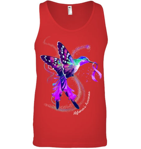 Image of Hummingbird Holding Purple Ribbon Alzheimer s Awareness T Shirt