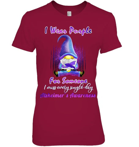 Image of Alzheimer s Awareness Products I Wear Purple Ribbon Gnome T Shirt