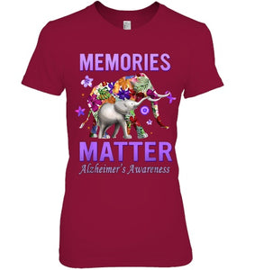 Alzheimers Awareness Memories Matter Purple Elephant Womens T Shirt