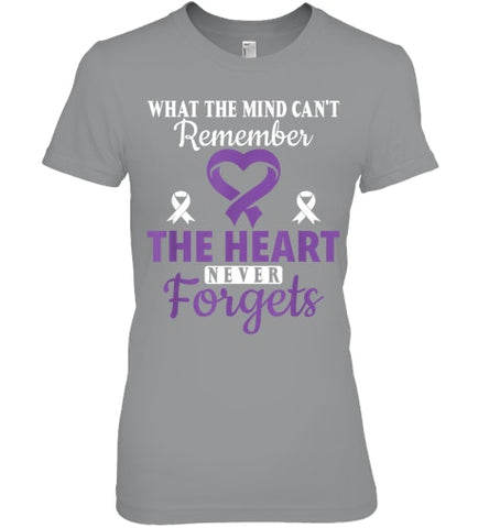 Image of The Heart Never Forgets Alzheimer's Awareness Purple Ribbon