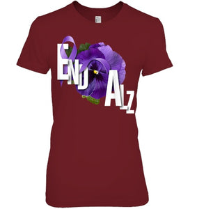 End Alz Purple Floral Pansy Dementia Alzheimer s Awareness T Shirt