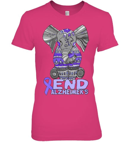 Image of Womens Alzheimer Awareness Shirts and gifts purple Elephant V Neck T Shirt