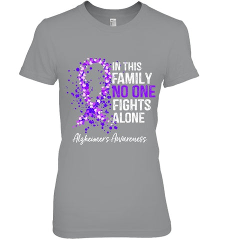 Image of In This Family No One Fights Alone Shirt Alzheimer s Ribbon T Shirt