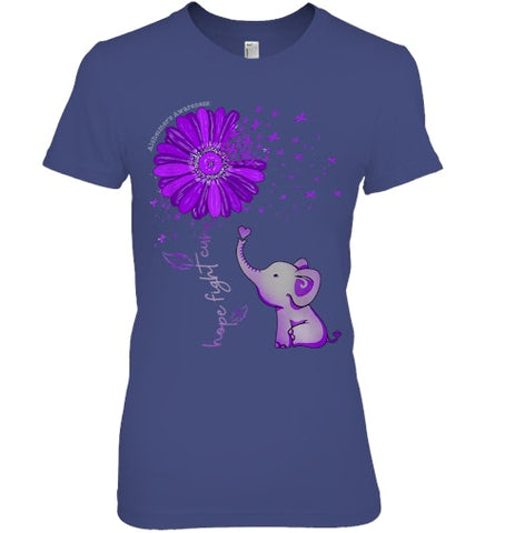 Image of Hope Fight Cure Elephant Alzheimer s Purple Ribbon T Shirt