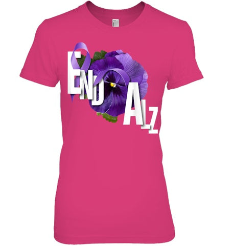 Image of End Alz Purple Floral Pansy Dementia Alzheimer s Awareness T Shirt