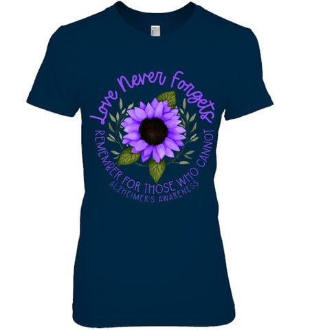 Image of Alzheimer Awareness Tee for Men and Women Purple sunflower T Shirt