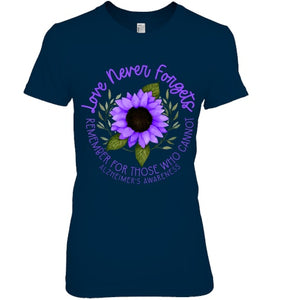 Alzheimer Awareness Tee for Men and Women Purple sunflower T Shirt