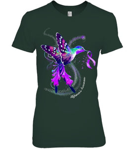 Hummingbird Holding Purple Ribbon Alzheimer s Awareness T Shirt