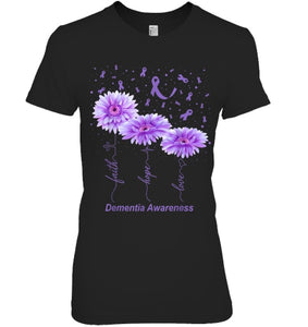 Faith Hope Love Purple Flower Ribbon Dementia Awareness T Shirt