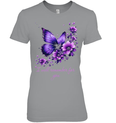 Image of Butterfly I Will Remember For You Alzheimer s Awareness T Shirt