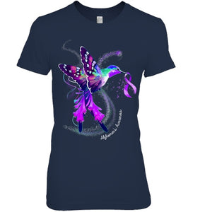 Hummingbird Holding Purple Ribbon Alzheimer s Awareness T Shirt