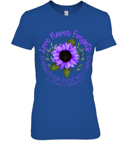 Image of Alzheimer Awareness Tee for Men and Women Purple sunflower T Shirt