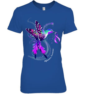 Hummingbird Holding Purple Ribbon Alzheimer s Awareness T Shirt