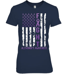 Alzheimer s Awareness Month Day USA Flag Ribbon Purple T Shirt