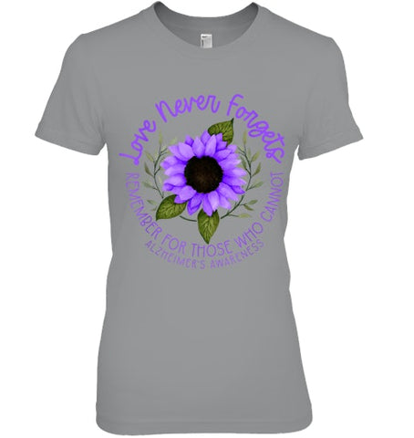 Image of Alzheimer Awareness Tee for Men and Women Purple sunflower T Shirt