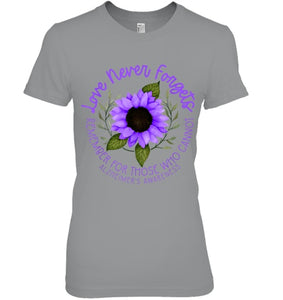 Alzheimer Awareness Tee for Men and Women Purple sunflower T Shirt