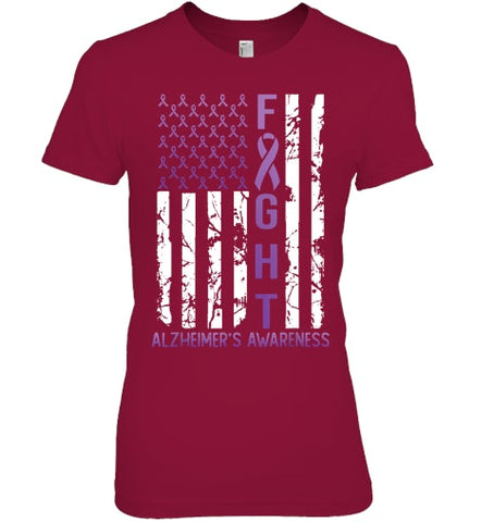 Image of Alzheimer s Awareness Month Day USA Flag Ribbon Purple T Shirt