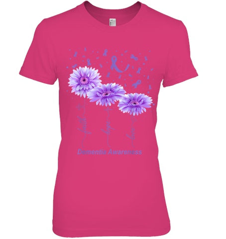 Image of Faith Hope Love Purple Flower Ribbon Dementia Awareness T Shirt