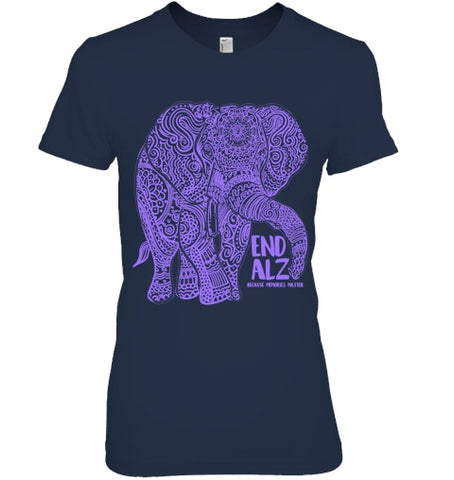 Image of Purple Elephant Alzheimer Awareness Apparel & gifts, END ALZ T Shirt