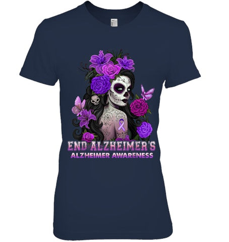 Image of End AlzheImer's Skull Girl Flowers   Alzheimer's Awareness