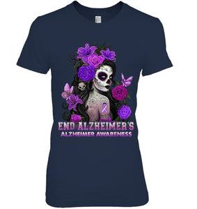 End AlzheImer's Skull Girl Flowers   Alzheimer's Awareness