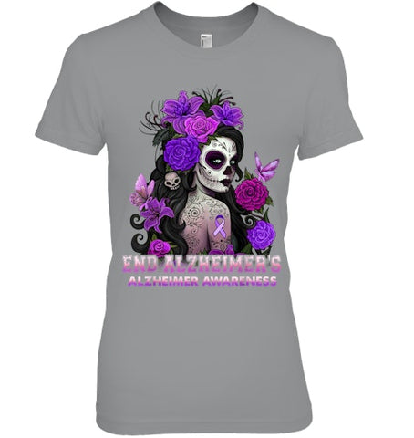 Image of End AlzheImer's Skull Girl Flowers   Alzheimer's Awareness